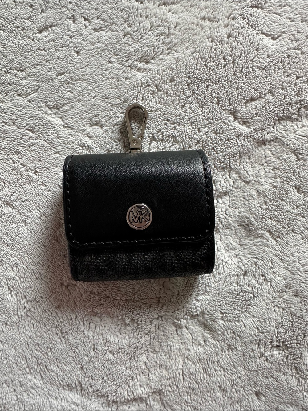 Michael Kors Black Leather and Signature Canvas Airpod Case